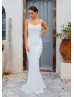 Scoop Neck Double Strap Ivory Lace Wedding Dress